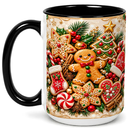 #pl[15oz|Black] Gingerbread Cookie Coffee Mug, Christmas Gingerbread Mug, Ceramic Cup