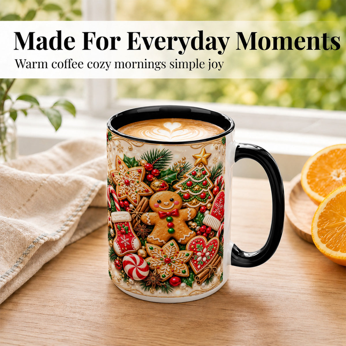 #pl[15oz|Black] Gingerbread Cookie Coffee Mug, Christmas Gingerbread Mug, Ceramic Cup