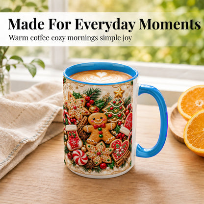 #pl[15oz|Blue] Gingerbread Cookie Coffee Mug, Christmas Gingerbread Mug, Ceramic Cup