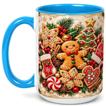 #pl[15oz|Blue] Gingerbread Cookie Coffee Mug, Christmas Gingerbread Mug, Ceramic Cup