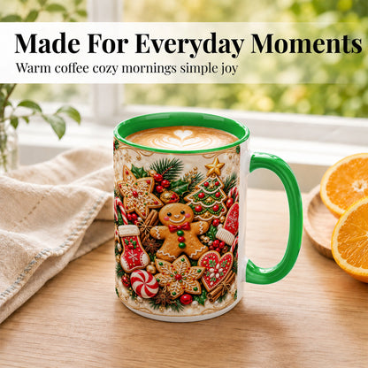 #pl[15oz|Green] Gingerbread Cookie Coffee Mug, Christmas Gingerbread Mug, Ceramic Cup