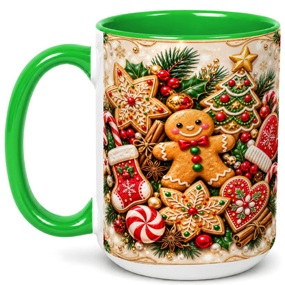 #pl[15oz|Green] Gingerbread Cookie Coffee Mug, Christmas Gingerbread Mug, Ceramic Cup