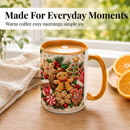 #pl[15oz|Orange] Gingerbread Cookie Coffee Mug, Christmas Gingerbread Mug, Ceramic Cup