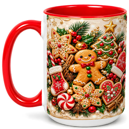 #pl[15oz|Red] Gingerbread Cookie Coffee Mug, Christmas Gingerbread Mug, Ceramic Cup