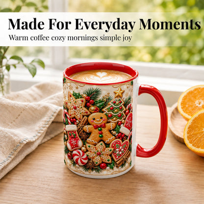 #pl[15oz|Red] Gingerbread Cookie Coffee Mug, Christmas Gingerbread Mug, Ceramic Cup