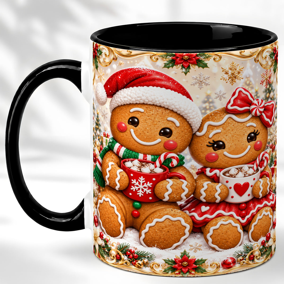#pl[11oz|Black] Gingerbread Couple Coffee Mug, Christmas Cookie Mug, Ceramic Cup
