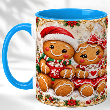 #pl[11oz|Blue] Gingerbread Couple Coffee Mug, Christmas Cookie Mug, Ceramic Cup