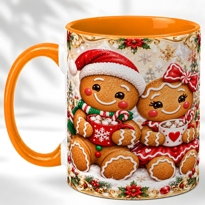 #pl[11oz|Orange] Gingerbread Couple Coffee Mug, Christmas Cookie Mug, Ceramic Cup