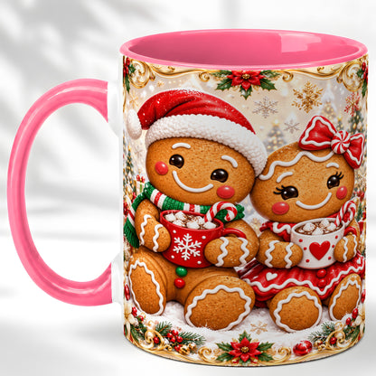 #pl[11oz|Pink] Gingerbread Couple Coffee Mug, Christmas Cookie Mug, Ceramic Cup