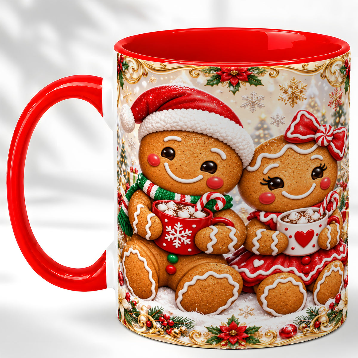 Gingerbread Couple Coffee Mug, Christmas Cookie Mug, Ceramic Cup
