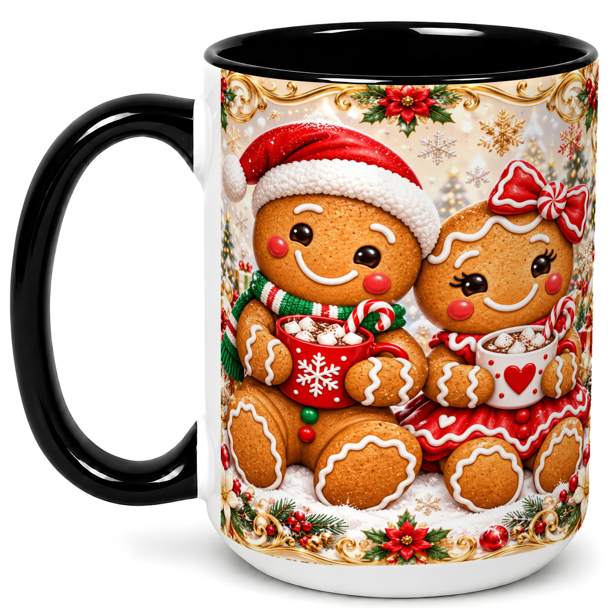 #pl[15oz|Black] Gingerbread Couple Coffee Mug, Christmas Cookie Mug, Ceramic Cup