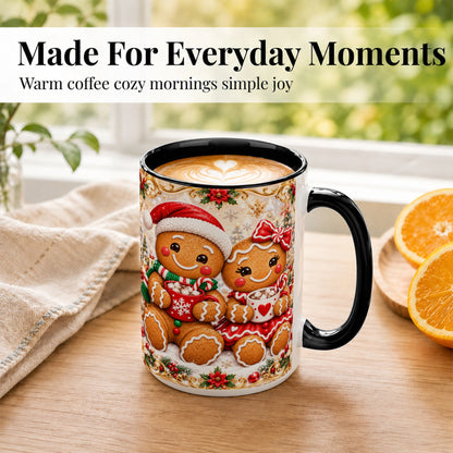 #pl[15oz|Black] Gingerbread Couple Coffee Mug, Christmas Cookie Mug, Ceramic Cup