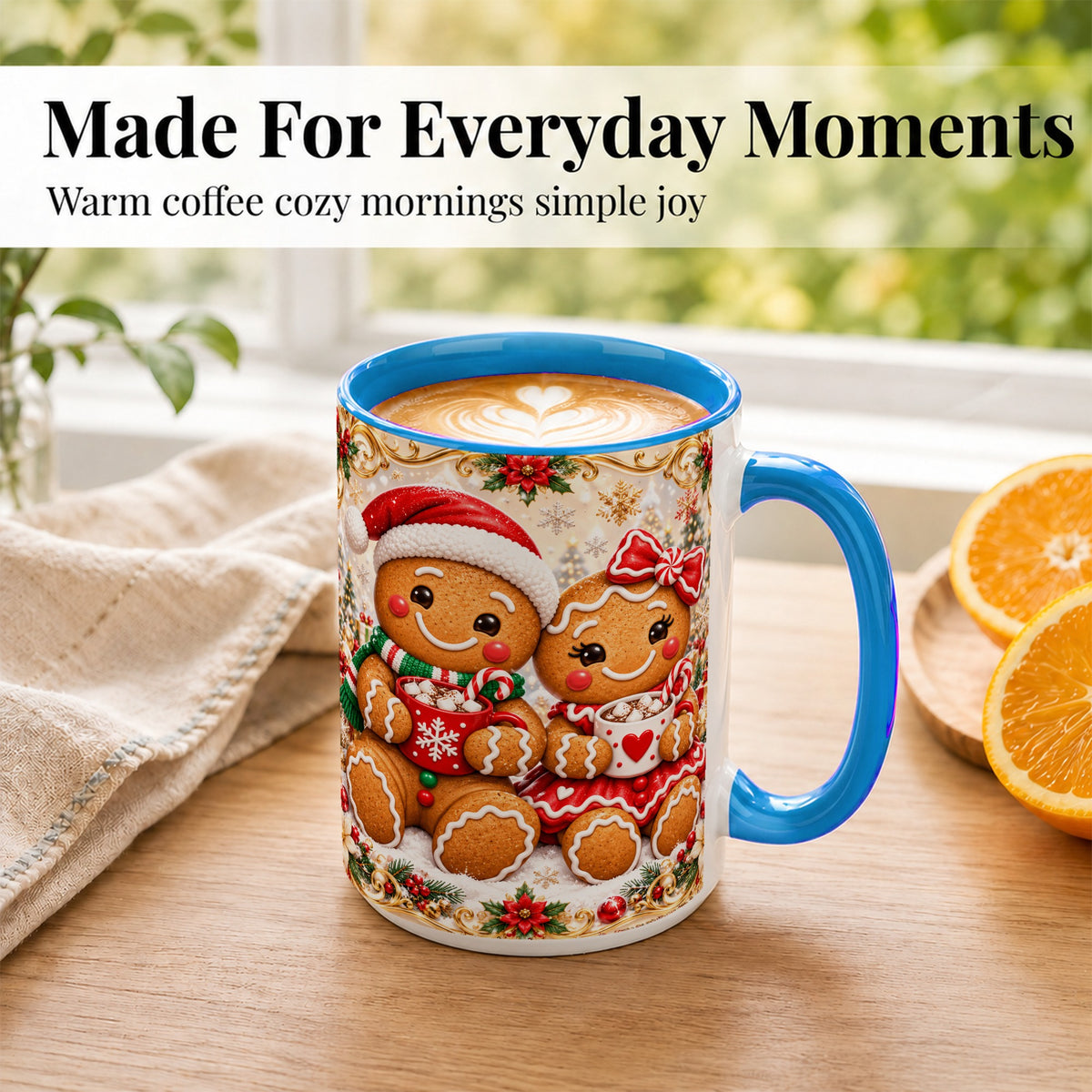 #pl[15oz|Blue] Gingerbread Couple Coffee Mug, Christmas Cookie Mug, Ceramic Cup