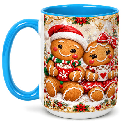 #pl[15oz|Blue] Gingerbread Couple Coffee Mug, Christmas Cookie Mug, Ceramic Cup