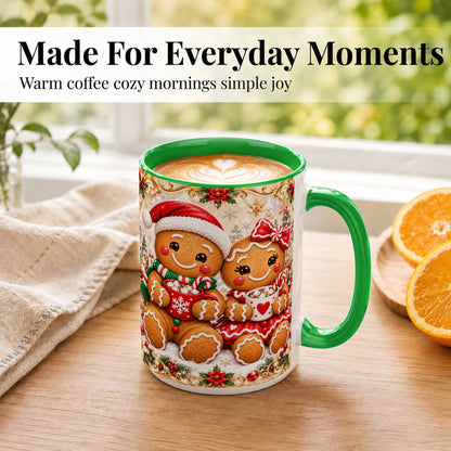 #pl[15oz|Green] Gingerbread Couple Coffee Mug, Christmas Cookie Mug, Ceramic Cup