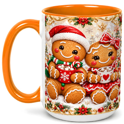 #pl[15oz|Orange] Gingerbread Couple Coffee Mug, Christmas Cookie Mug, Ceramic Cup