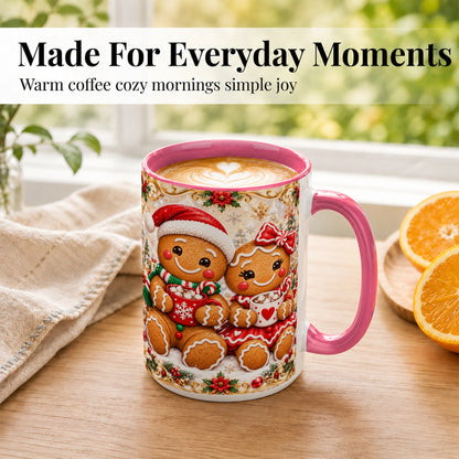 #pl[15oz|Pink] Gingerbread Couple Coffee Mug, Christmas Cookie Mug, Ceramic Cup