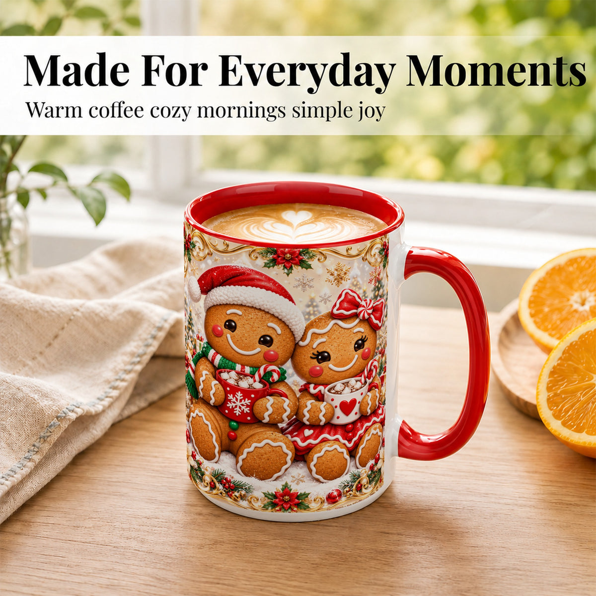 #pl[15oz|Red] Gingerbread Couple Coffee Mug, Christmas Cookie Mug, Ceramic Cup