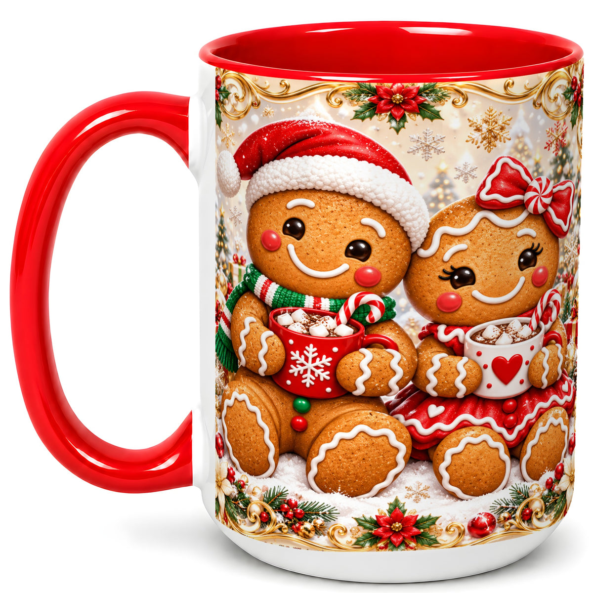 #pl[15oz|Red] Gingerbread Couple Coffee Mug, Christmas Cookie Mug, Ceramic Cup