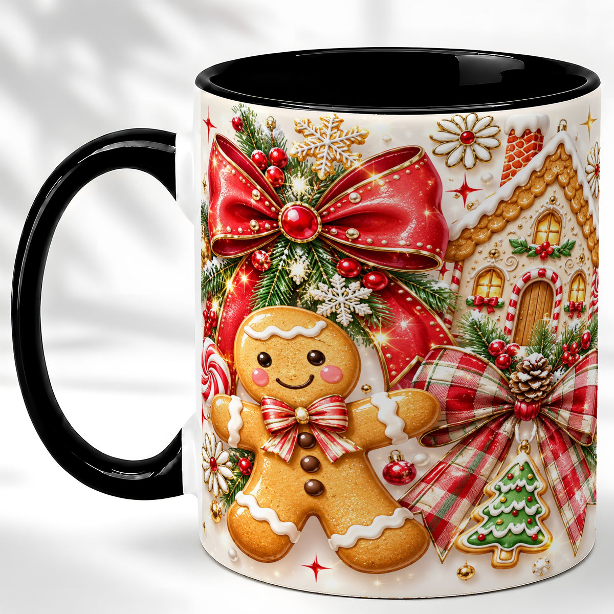 #pl[11oz|Black] Gingerbread House Coffee Mug, Holiday Cookie Mug, Ceramic Cup