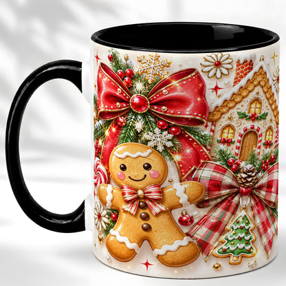 #pl[11oz|Black] Gingerbread House Coffee Mug, Holiday Cookie Mug, Ceramic Cup