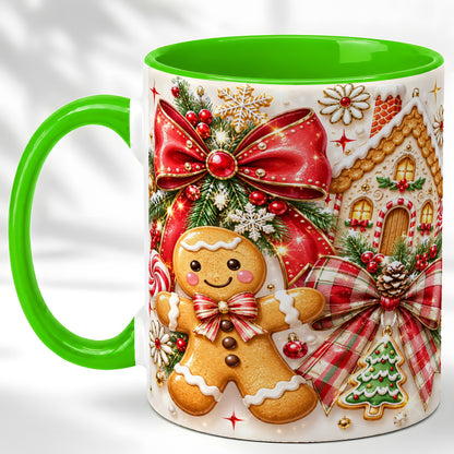 #pl[11oz|Green] Gingerbread House Coffee Mug, Holiday Cookie Mug, Ceramic Cup