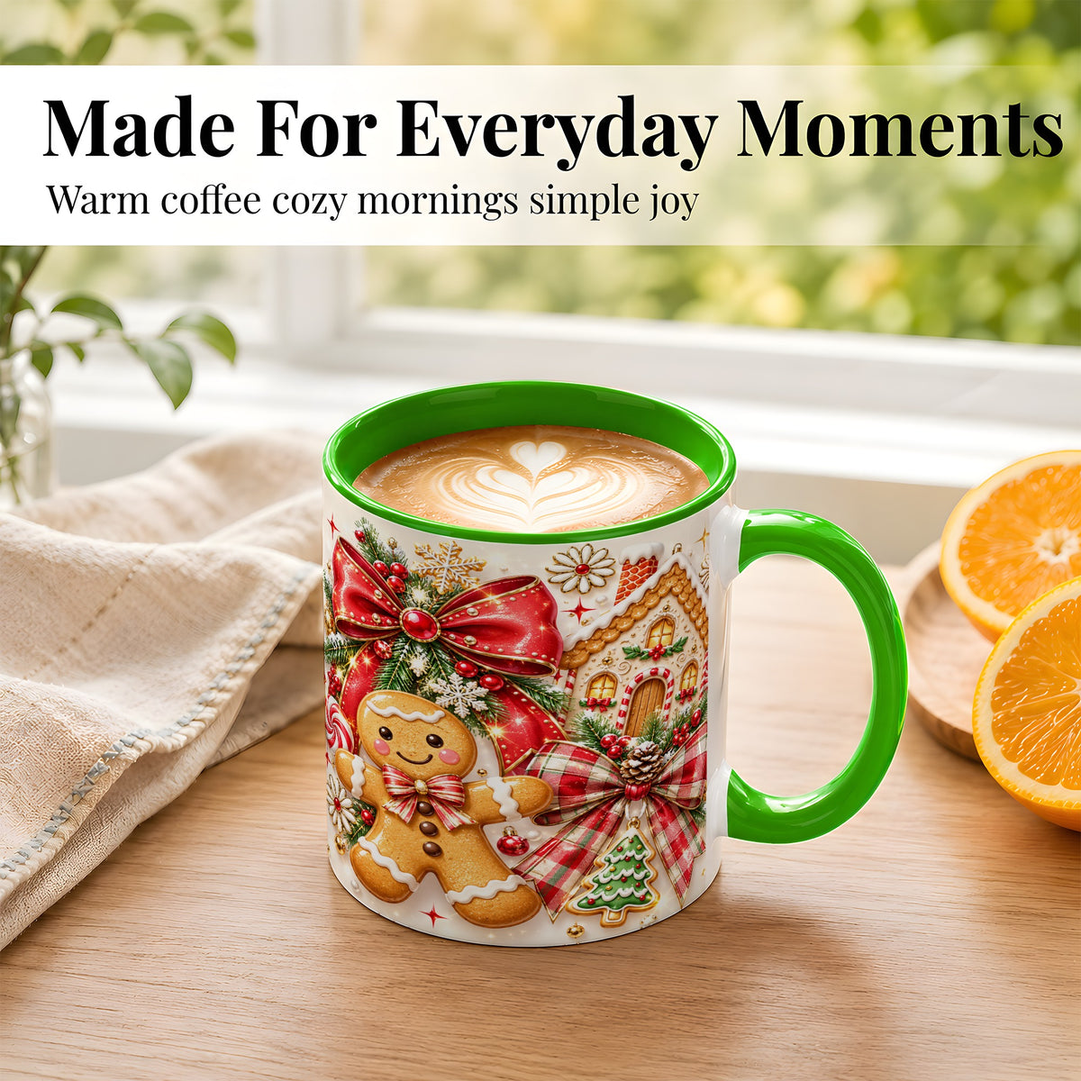 #pl[11oz|Green] Gingerbread House Coffee Mug, Holiday Cookie Mug, Ceramic Cup