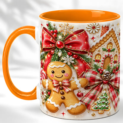 #pl[11oz|Orange] Gingerbread House Coffee Mug, Holiday Cookie Mug, Ceramic Cup