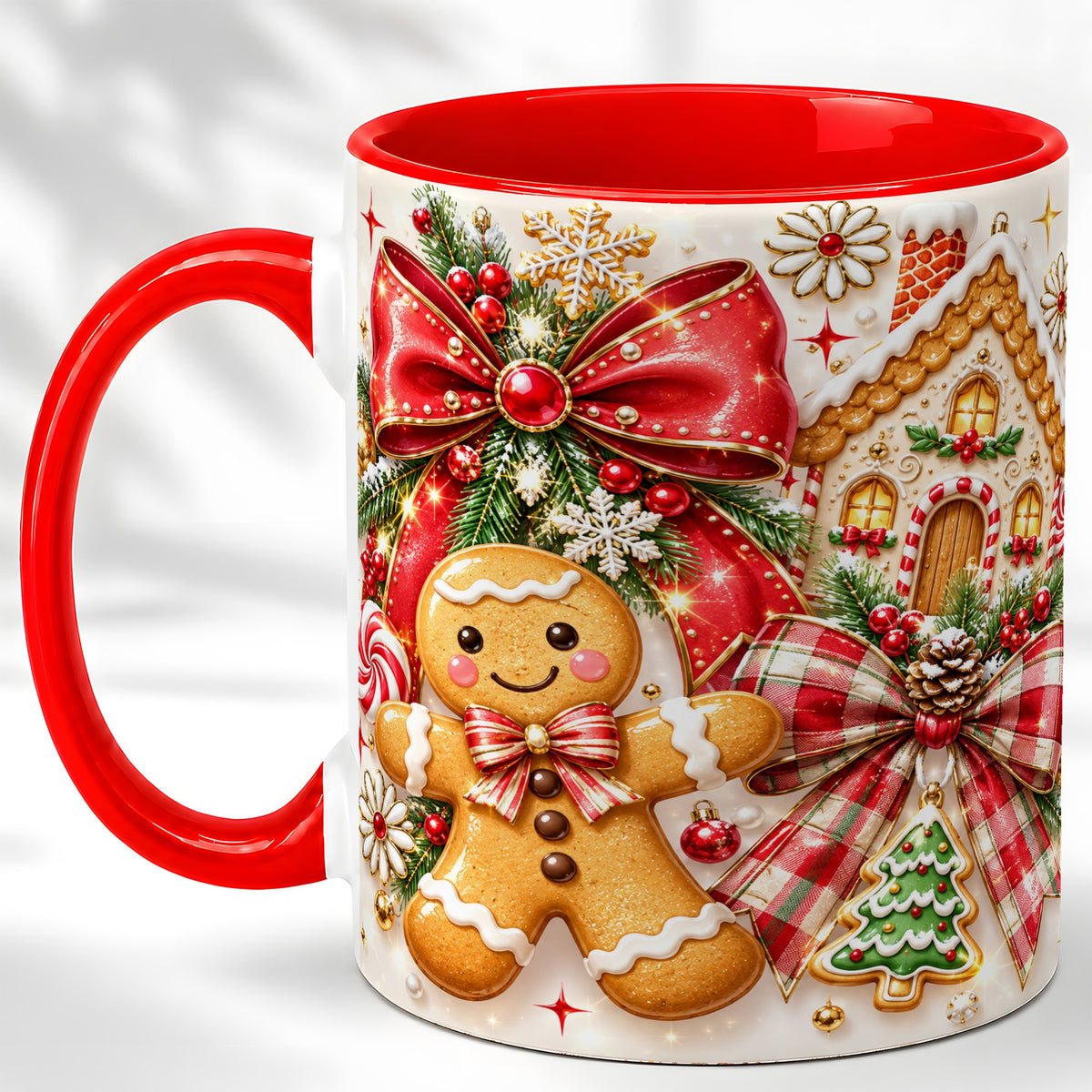 Gingerbread House Coffee Mug, Holiday Cookie Mug, Ceramic Cup