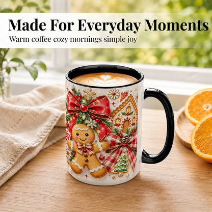 #pl[15oz|Black] Gingerbread House Coffee Mug, Holiday Cookie Mug, Ceramic Cup