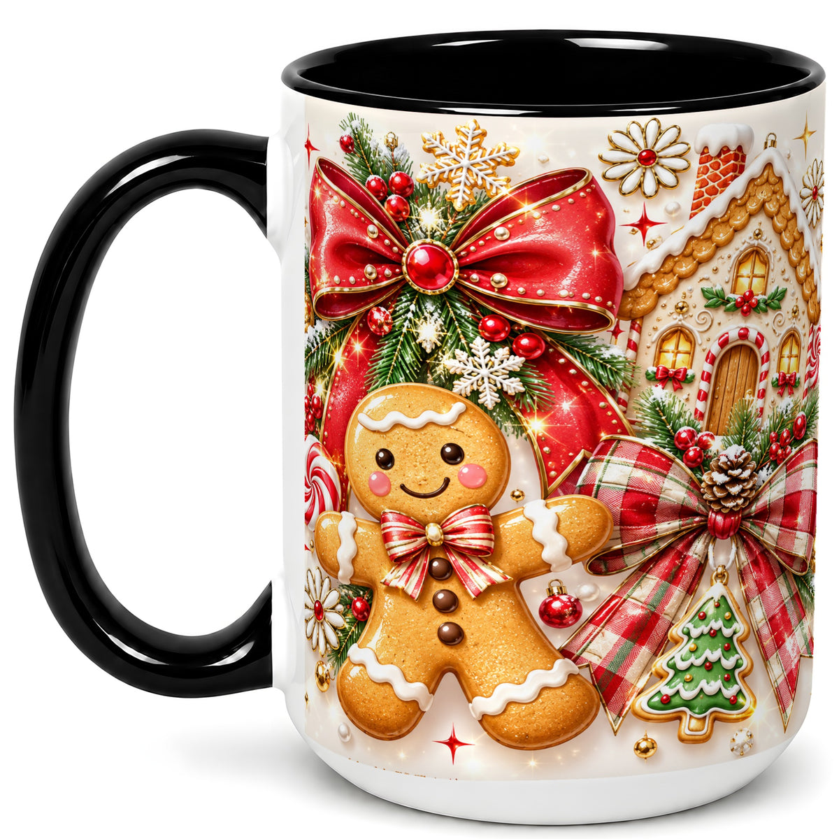 #pl[15oz|Black] Gingerbread House Coffee Mug, Holiday Cookie Mug, Ceramic Cup