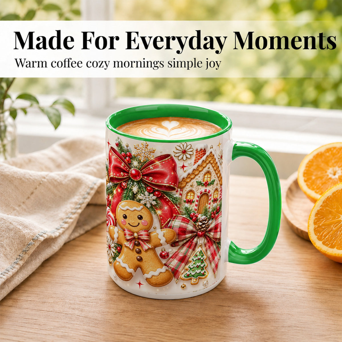 #pl[15oz|Green] Gingerbread House Coffee Mug, Holiday Cookie Mug, Ceramic Cup