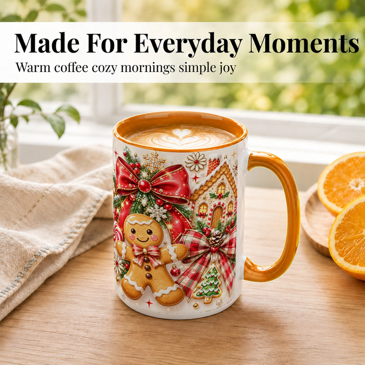 #pl[15oz|Orange] Gingerbread House Coffee Mug, Holiday Cookie Mug, Ceramic Cup