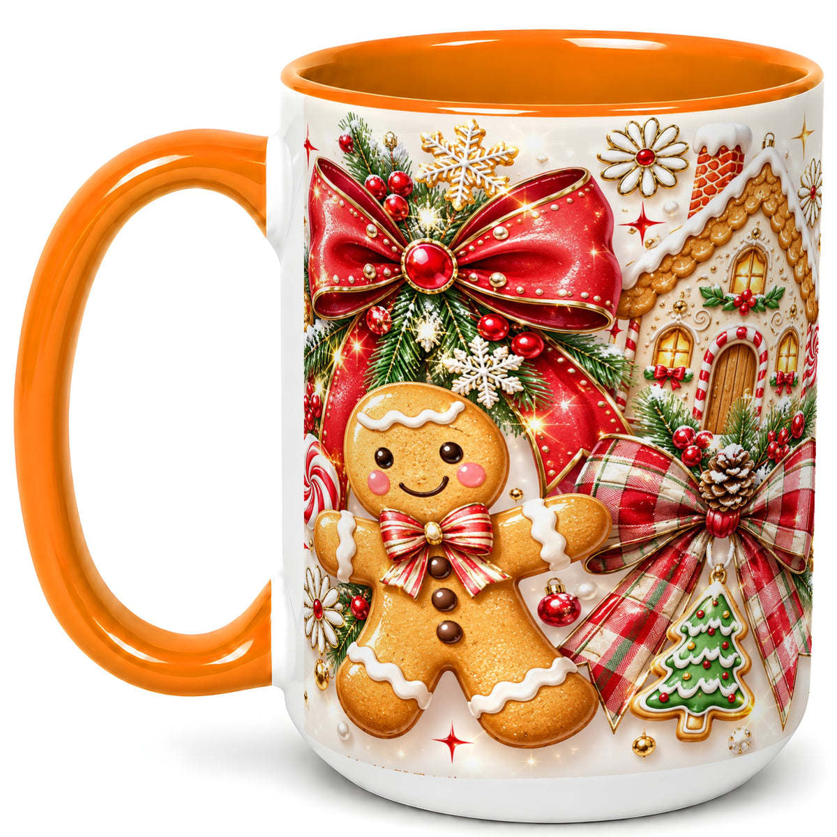 #pl[15oz|Orange] Gingerbread House Coffee Mug, Holiday Cookie Mug, Ceramic Cup