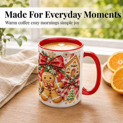 #pl[15oz|Red] Gingerbread House Coffee Mug, Holiday Cookie Mug, Ceramic Cup