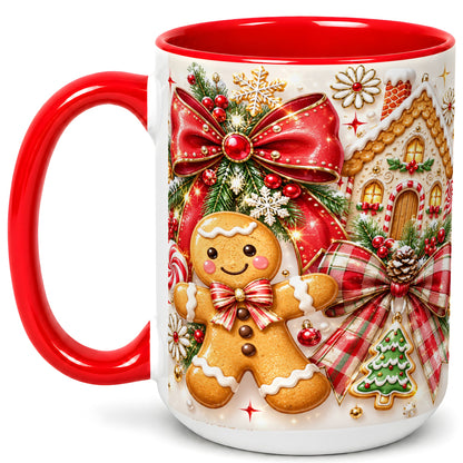 #pl[15oz|Red] Gingerbread House Coffee Mug, Holiday Cookie Mug, Ceramic Cup
