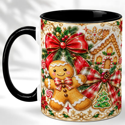 #pl[11oz|Black] Gingerbread Bow Coffee Mug, Christmas Cookie Mug, Ceramic Cup