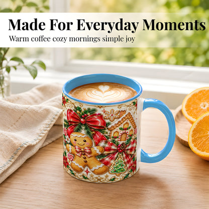 #pl[11oz|Blue] Gingerbread Bow Coffee Mug, Christmas Cookie Mug, Ceramic Cup