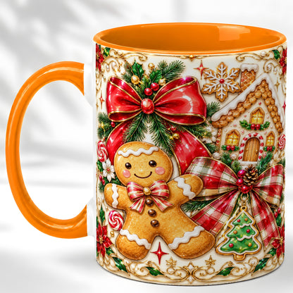 #pl[11oz|Orange] Gingerbread Bow Coffee Mug, Christmas Cookie Mug, Ceramic Cup