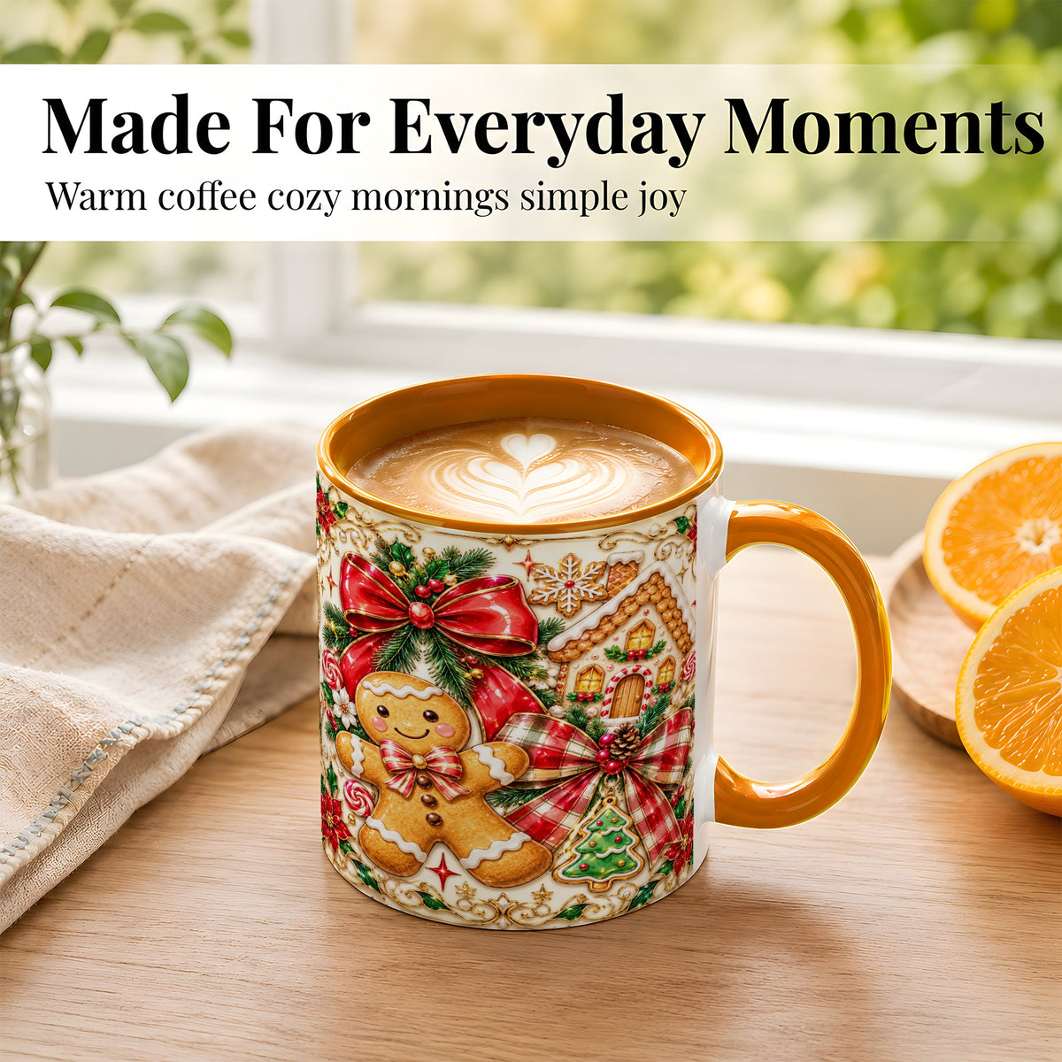 #pl[11oz|Orange] Gingerbread Bow Coffee Mug, Christmas Cookie Mug, Ceramic Cup
