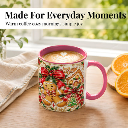 #pl[11oz|Pink] Gingerbread Bow Coffee Mug, Christmas Cookie Mug, Ceramic Cup