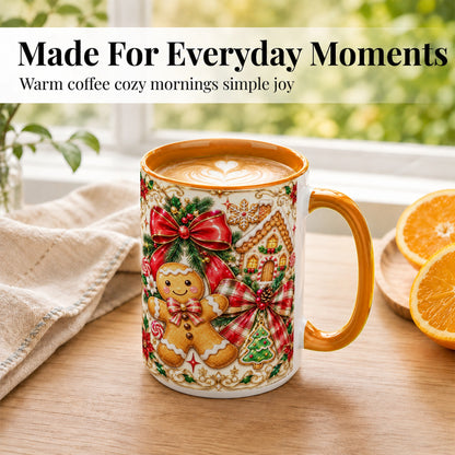 #pl[15oz|Orange] Gingerbread Bow Coffee Mug, Christmas Cookie Mug, Ceramic Cup