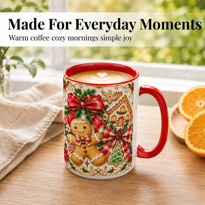 #pl[15oz|Red] Gingerbread Bow Coffee Mug, Christmas Cookie Mug, Ceramic Cup