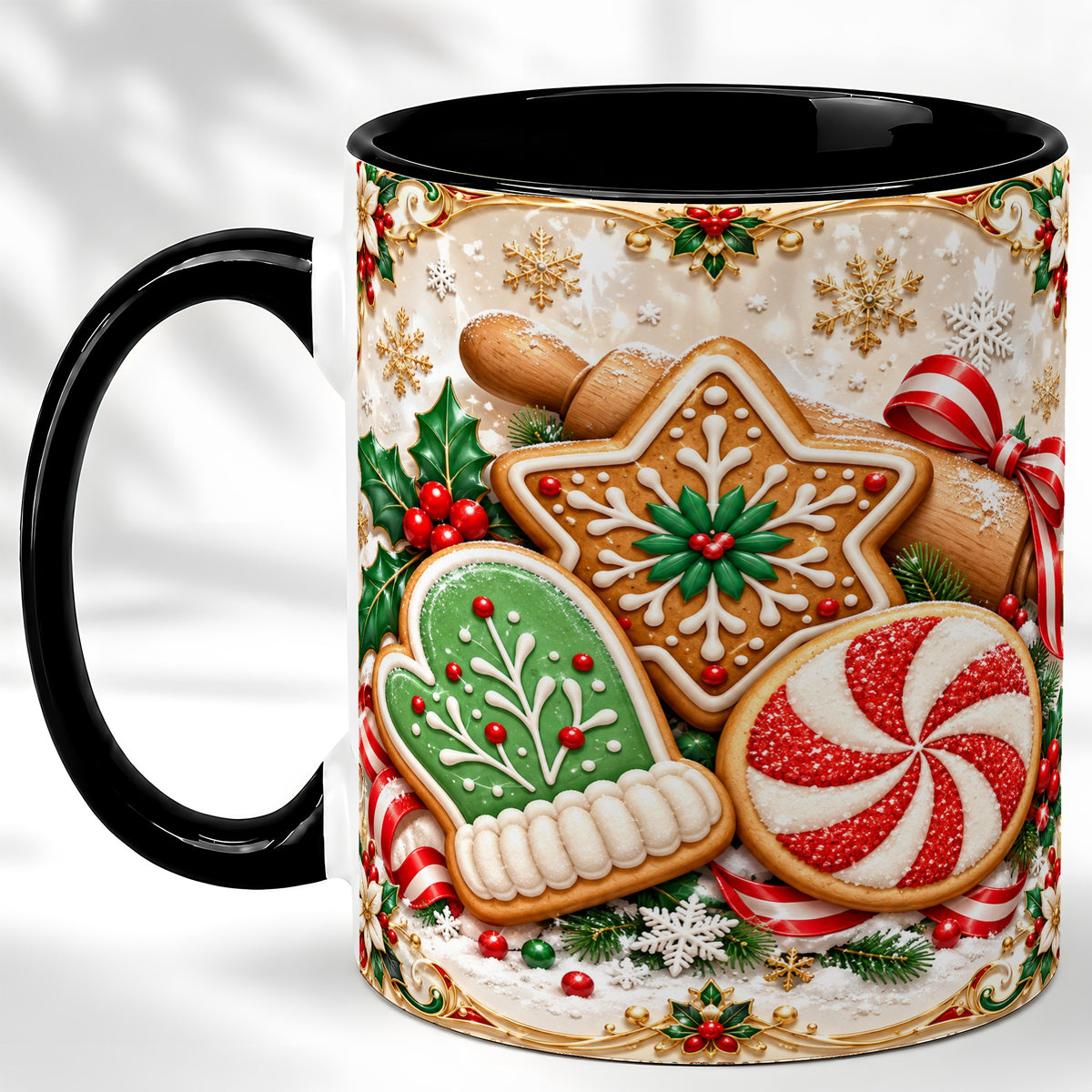 #pl[11oz|Black] Christmas Cookie Coffee Mug, Gingerbread Treat Mug, Ceramic Cup