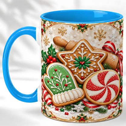 #pl[11oz|Blue] Christmas Cookie Coffee Mug, Gingerbread Treat Mug, Ceramic Cup