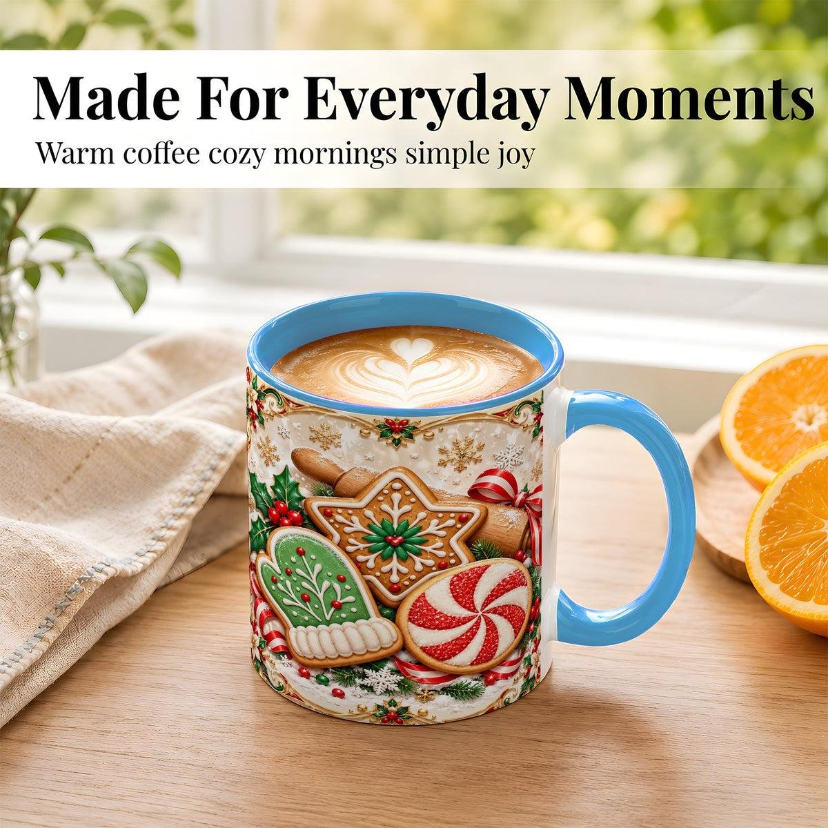 #pl[11oz|Blue] Christmas Cookie Coffee Mug, Gingerbread Treat Mug, Ceramic Cup