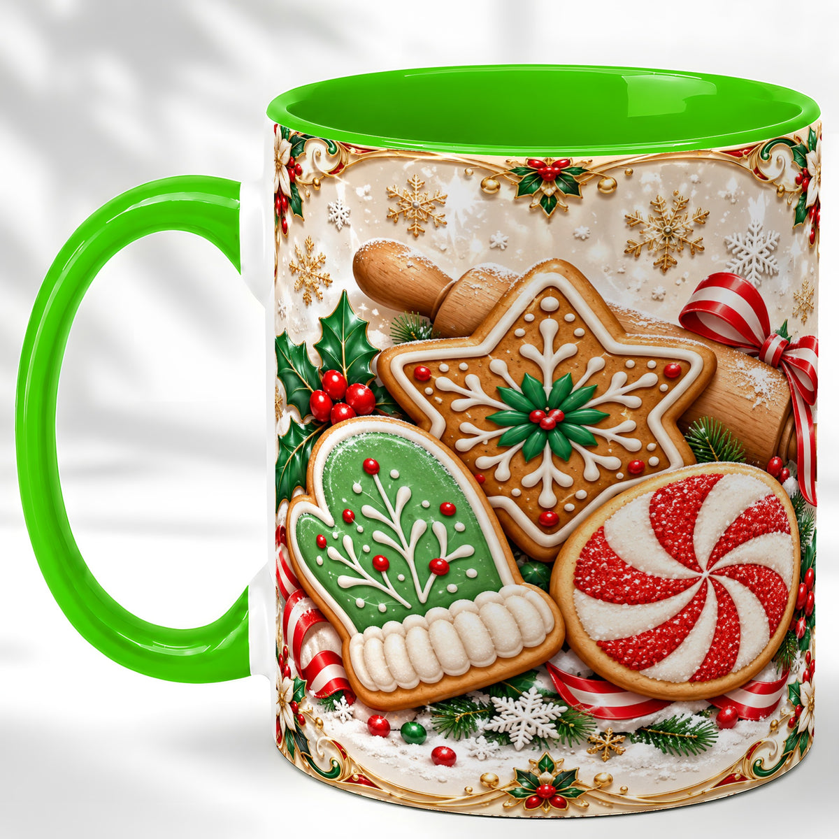 #pl[11oz|Green] Christmas Cookie Coffee Mug, Gingerbread Treat Mug, Ceramic Cup