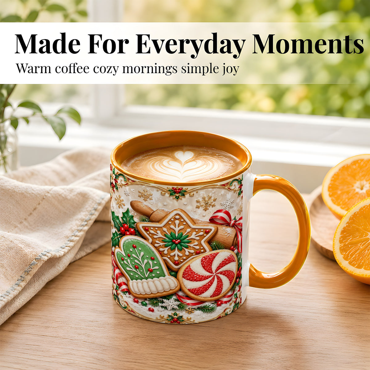 #pl[11oz|Orange] Christmas Cookie Coffee Mug, Gingerbread Treat Mug, Ceramic Cup