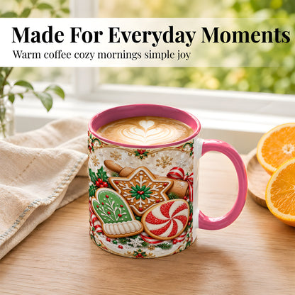#pl[11oz|Pink] Christmas Cookie Coffee Mug, Gingerbread Treat Mug, Ceramic Cup