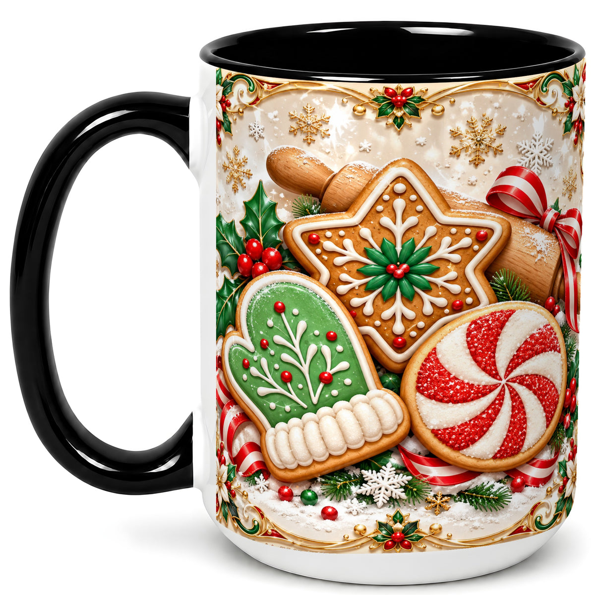 #pl[15oz|Black] Christmas Cookie Coffee Mug, Gingerbread Treat Mug, Ceramic Cup